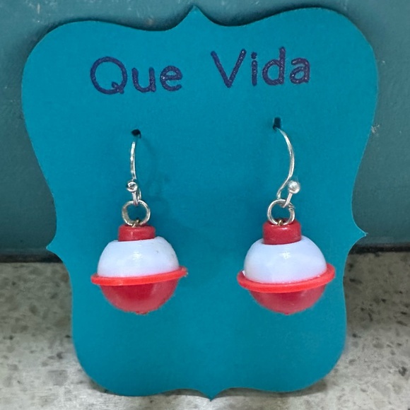 Que Vida Design Jewelry - Bobber Earrings Red‎ White Floats